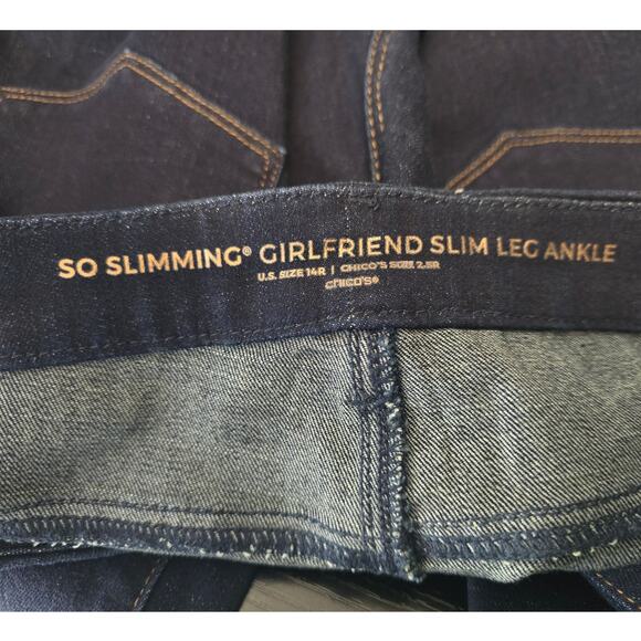 Chico's So Slimming Girlfriend Dark Wash Slim Leg Ankle Women's Jeans 14R -2.5 - Picture 3 of 5